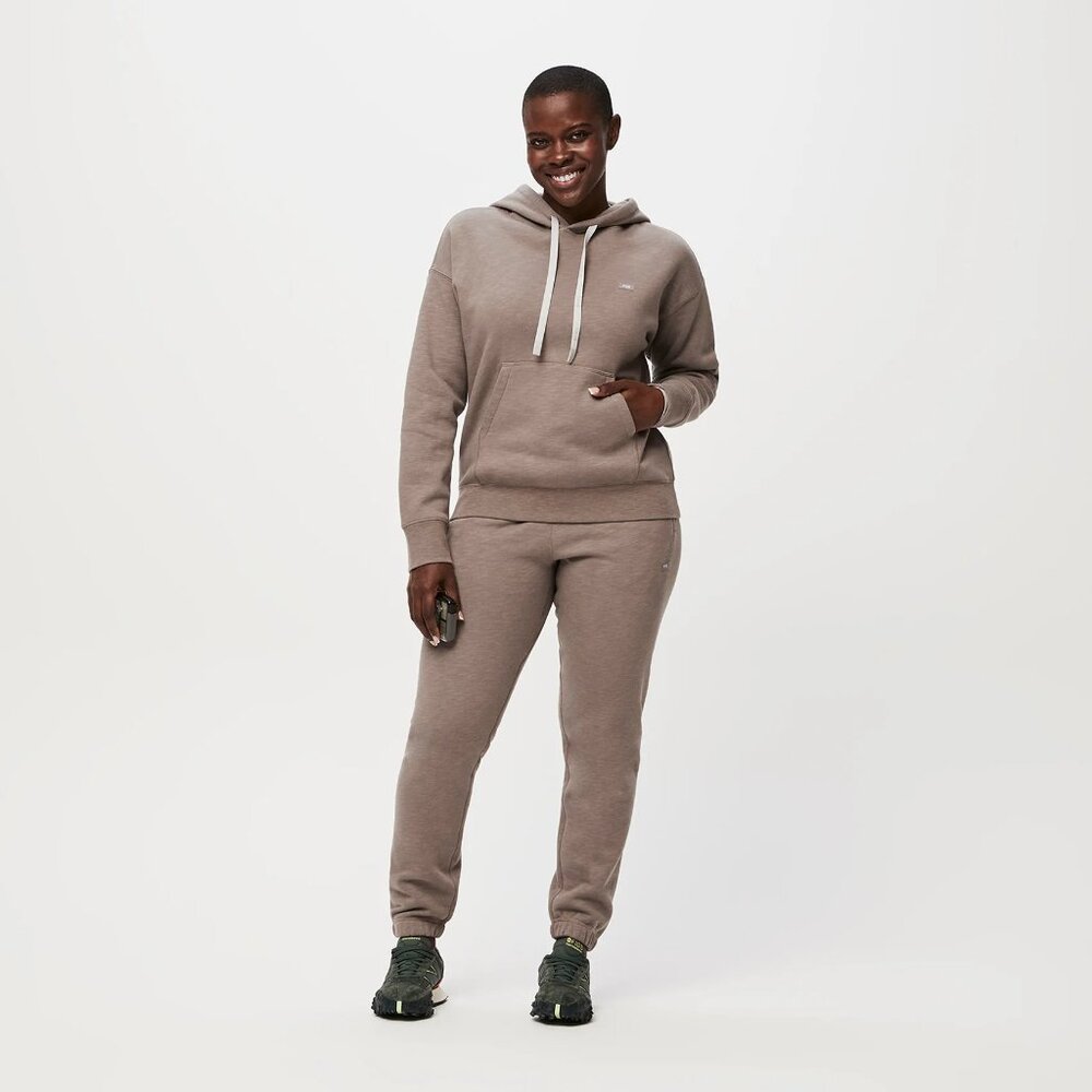 FIGS Off Shift Slim Jogger Sweatpants & Off Shift Hoodie Sweatshirt (Dark Fawn)